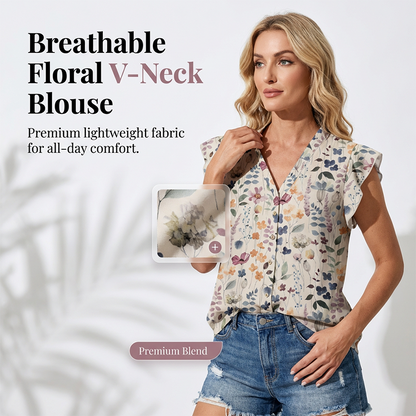 👚 PROMO LIMITÉE 50% DE RÉDUCTION ! ✨ Blouse Florale à Col en V – Boutonnée, Fluide, Polyvalente 🌸
