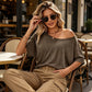 👚 OFFRE SPÉCIALE : 50% DE RÉDUCTION ! ✨ T-shirt Femme à Épaules Dénudées & Coupe Ample – Manches Courtes Décontractées, Tissu Respirant 🌿