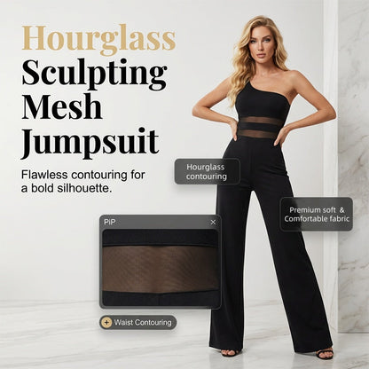 💃 50% DE RÉDUCTION ! ✨ Combinaison Maille Uni-Épaule – Large Jambes, Transparent, Sculptante 🌹