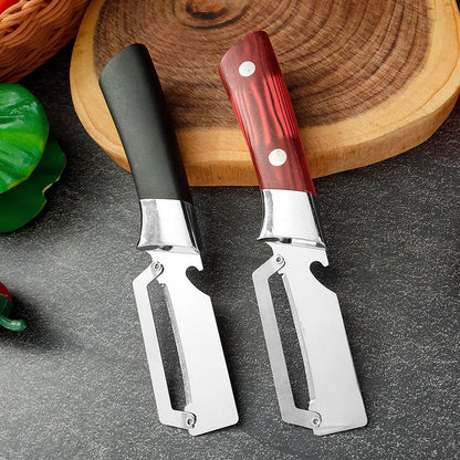 🔪 PROMO LIMITÉE 50% DE RÉDUCTION ! ✨ Éplucheur 3-en-1 en Acier Inox – Lame Large, Poignée Ergonomique & Ouvre-Bouteille 🥒