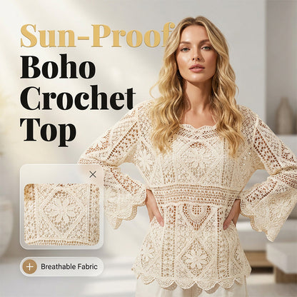 👒 PROMO FLASH 50% DE RÉDUCTION ! 🌼 Chemise Couvrance Crochet – Dentelle Ajourée, Manches Évasées & Style Boho Plage 🌴