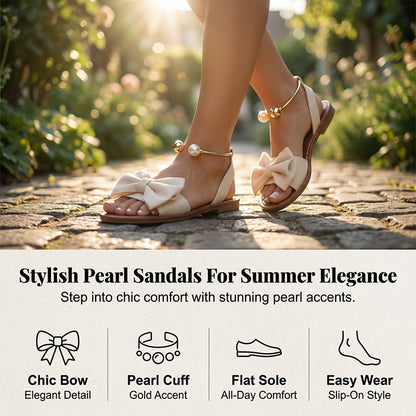 👡 PROMO LIMITÉE 50% DE RÉDUCTION ! ✨ Sandales Bride Cheville – Ornées de Perles, Nœud, Plat ✨