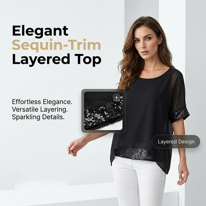 🌟 PROMO LIMITÉE 50% DE RÉDUCTION ! 👕 Haut Décontracté à Col Rond avec Paillettes – Élégant, Doux, Silhouette Flatteuse ✨