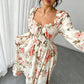 👗 PROMO LIMITÉE 50% DE RÉDUCTION ! 🌺 Robe Maxi Imprimée – Col Carré, Manches Bouffantes, Taille Haute ✨