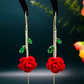 🌹 50% DE RÉDUCTION ! ✨ Boucles d'Oreilles Rose Rouge avec Tige en Cristal – Threader Moderne, Léger, Micro-Incrustation 💎