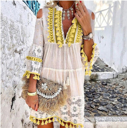 🌸 PROMO LIMITÉE 50% DE RÉDUCTION ! ✨ Robe Large Femme Coton Lin – Brodée, Anti-UV, Respirante 👒