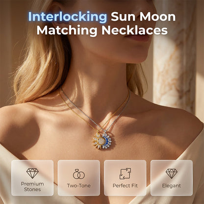 🌙 PROMO LIMITÉE 50% DE RÉDUCTION ! ✨ Collier Pendentif Soleil et Lune – Strass, Bicolore Or/Argent, Pour Couple 🌞