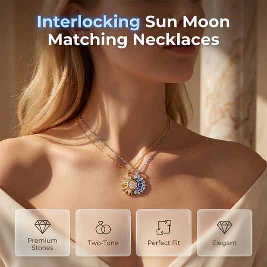 🌙 PROMO LIMITÉE 50% DE RÉDUCTION ! ✨ Collier Pendentif Soleil et Lune – Strass, Bicolore Or/Argent, Pour Couple 🌞