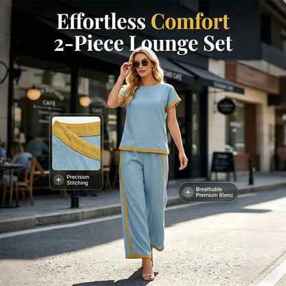 👚 PROMO LIMITÉE 50% DE RÉDUCTION ! 🍃 Ensemble 2 Pièces Femme – Bordures Contrastées, Haut & Bas Coordonnés ✨