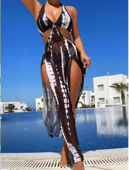 👙 PROMO LIMITÉE 50% DE RÉDUCTION ! 💥 Maillot de Bain Deux Pièces à Rayures – Bretelles Réglables, Fente Latérale, Tendance ✨