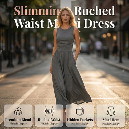 Robe élégante pour femme à taille froncée avec poches