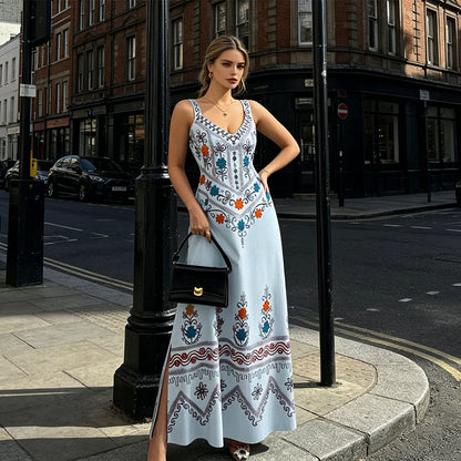 🌸 PROMO LIMITÉE 50% DE RÉDUCTION ! ✨ Robe sans Manches Col V – Imprimé Floral, Fente Latérale, Ligne A 👗