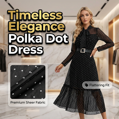 🎀 NOUVEAUTÉ 2026 - 50% DE RÉDUCTION ! ✨ Robe Mi-Longue Élégante – À Pois, Ceinture Lacets ✨