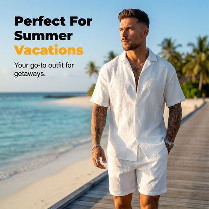 👔 LIMITÉ : 50% DE RÉDUCTION ! ✨ Chemise Homme à Manches Courtes & Col Camp – Tissu Froissé, Léger, Été 🌴