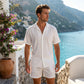 👔 LIMITÉ : 50% DE RÉDUCTION ! ✨ Chemise Homme à Manches Courtes & Col Camp – Tissu Froissé, Léger, Été 🌴
