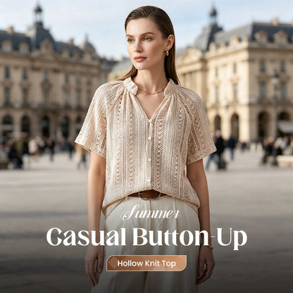 ☀️ LIMITÉ : 50% DE RÉDUCTION ! ✨ Top en Maille Ajourée à Boutons – Léger, Respirant, Bohème 👒