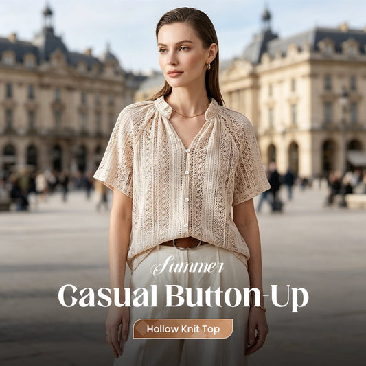 ☀️ LIMITÉ : 50% DE RÉDUCTION ! ✨ Top en Maille Ajourée à Boutons – Léger, Respirant, Bohème 👒
