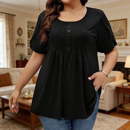 👕 PROMO LIMITÉE 50% DE RÉDUCTION ! ✨ T-shirt Femme à Plis – Manches Bouffantes, 2 Couleurs, S-XXXL 🌸