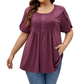 👕 PROMO LIMITÉE 50% DE RÉDUCTION ! ✨ T-shirt Femme à Plis – Manches Bouffantes, 2 Couleurs, S-XXXL 🌸