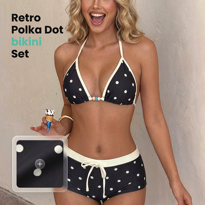 🩱 PROMO LIMITÉE 50% DE RÉDUCTION ! ✨ Ensemble Bikini à Pois – Bretelles, Shorty, 3 Couleurs ☀️