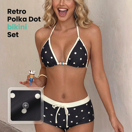 🩱 PROMO LIMITÉE 50% DE RÉDUCTION ! ✨ Ensemble Bikini à Pois – Bretelles, Shorty, 3 Couleurs ☀️