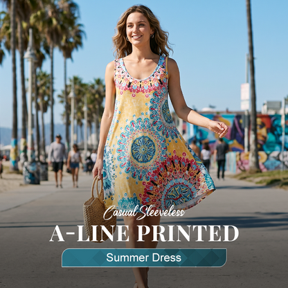 👗 PROMO LIMITÉE 50% DE RÉDUCTION ! ✨ Robe Imprimée Sans Manches – Légère, Respirante, Polyvalente 🌸