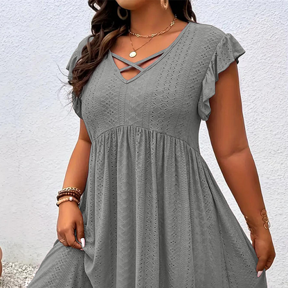 👗 PROMO LIMITÉE 50% DE RÉDUCTION ! ✨ Robe Femme Col V à Volants – Élégante, Cintrée, Polyvalent 🌸
