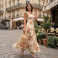 🌸 PROMO LIMITÉE 50% DE RÉDUCTION ! ✨ Robe Longue Plissée Imprimé Floral – Col Carré, Manches Volantées, Vintage 👒