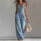 👖 PROMO LIMITÉE 50% DE RÉDUCTION ! 💥 Combinaison Jean Sans Manches Femme – Boutons Vintage, Coton Respirant, Jambes Larges ✨