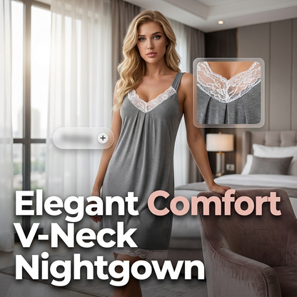 🌙 PROMO LIMITÉE 50% DE RÉDUCTION ! ✨ Chemise de Nuit Dentelle – Encolure en V, Soie, Confortable 🍃