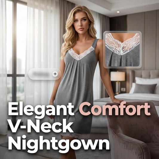 🌙 PROMO LIMITÉE 50% DE RÉDUCTION ! ✨ Chemise de Nuit Dentelle – Encolure en V, Soie, Confortable 🍃