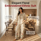 👗 PROMO LIMITÉE 50% DE RÉDUCTION ! 💥 Ensemble Chemisier & Pantalon Large – Broderie Florale, Encolure Échancrée, Fluide ✨