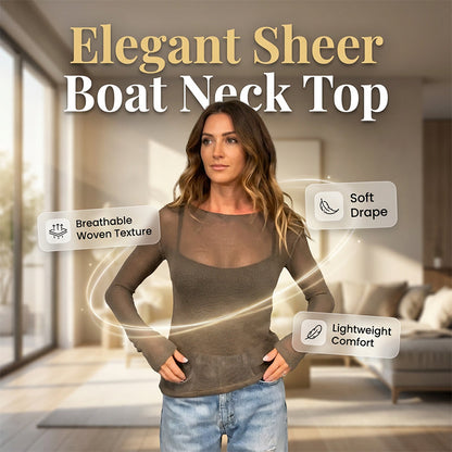 👕 PROMO LIMITÉE 50% DE RÉDUCTION ! ✨ Top Transparent Encolure Bateau – Manches Longues, Superposition, Chic 💫