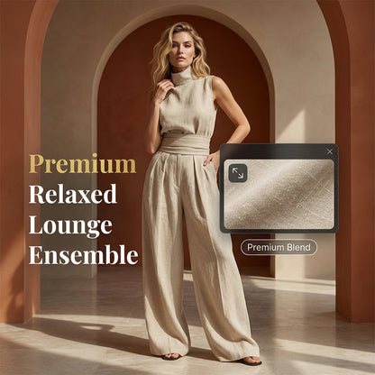 👗 PROMO LIMITÉE 50% DE RÉDUCTION ! ✨ Ensemble 2 Pièces Femme – Col Montant Sans Manches, Pantalon Fluide, Taille Haute 🌿