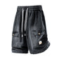 🩳 PROMO LIMITÉE 50% DE RÉDUCTION ! 💥 Short Cargo Denim Ample Homme – Poches Bouton Doré, Ceinture Élastique, Streetwear ✨