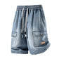 🩳 PROMO LIMITÉE 50% DE RÉDUCTION ! 💥 Short Cargo Denim Ample Homme – Poches Bouton Doré, Ceinture Élastique, Streetwear ✨