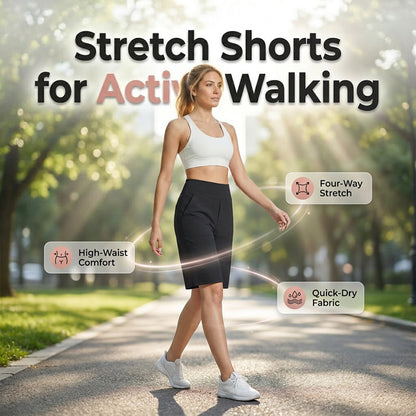 👖 PROMO LIMITÉE 50% DE RÉDUCTION ! 💥 Short de Marche Stretch pour Femme – Tissu 4 Sens, Taille Haute, Poches Profondes ✨