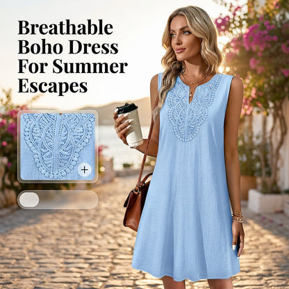 🌴 PROMO LIMITÉE 50% DE RÉDUCTION ! 💥 Robe Décontractée d'Été Légère – Col V Brodé, Anti-Froissage, Séchage Rapide ✨
