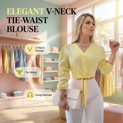 👚 PROMO LIMITÉE 50% DE RÉDUCTION ! 💥 Haut Élégant Col V Taille Nouée – Cordon Ajustable, Tissu Doux, Polyvalent ✨