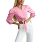 👚 PROMO LIMITÉE 50% DE RÉDUCTION ! 💥 Haut Élégant Col V Taille Nouée – Cordon Ajustable, Tissu Doux, Polyvalent ✨