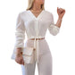 👚 PROMO LIMITÉE 50% DE RÉDUCTION ! 💥 Haut Élégant Col V Taille Nouée – Cordon Ajustable, Tissu Doux, Polyvalent ✨