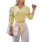 👚 PROMO LIMITÉE 50% DE RÉDUCTION ! 💥 Haut Élégant Col V Taille Nouée – Cordon Ajustable, Tissu Doux, Polyvalent ✨