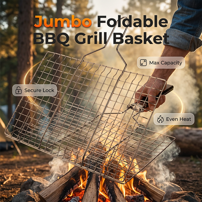 🍢 PROMO LIMITÉE 50% DE RÉDUCTION ! 💥 Panier Barbecue Pliable et Portable – Grande Surface, Acier Inoxydable, Poignée Anti-Brûlure ✨