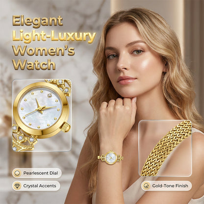 ⌚ PROMO LIMITÉE 50% DE RÉDUCTION ! 💥 Montre Bracelet Femme Élégante – Dorée, Cadran Nacré, Tressée ✨