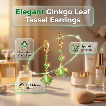 🍃 PROMO LIMITÉE 50% DE RÉDUCTION ! 💥 Boucles d'Oreilles Feuille Ginkgo Pompons – Pierre Verte, Ultra-Légères, Élégantes ✨