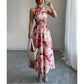 👗 PROMO LIMITÉE 50% DE RÉDUCTION ! 💥 Robe Longue Halter Imprimé Floral – Taille Smockée, Fluide,