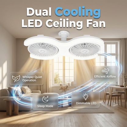 💡 PROMO LIMITÉE 50% DE RÉDUCTION ! 🌀 Ventilateur de Plafond LED Double Tête – Grand Débit d’Air, Silencieux, E27 ✨