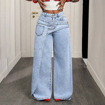 🎉 2026 Soldes — Plus de 40 100 Vendu!👖✨Jean pour femme à taille asymétrique et jambes larges