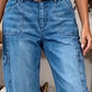 👖 PROMO LIMITÉE 50% DE RÉDUCTION ! ✨ Pantalon Jean Court Extensible Femme – Coupe Barrel, Taille Mi-Haute, Poches Multiples 🌿