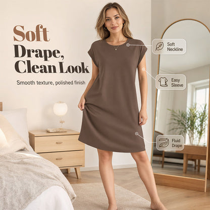 👗 PROMO LIMITÉE 50% DE RÉDUCTION ! ✨ Robe Décontractée Coton Mélangé Femme – Col Rond, Manches Courtes, Coupe Ample 🌸